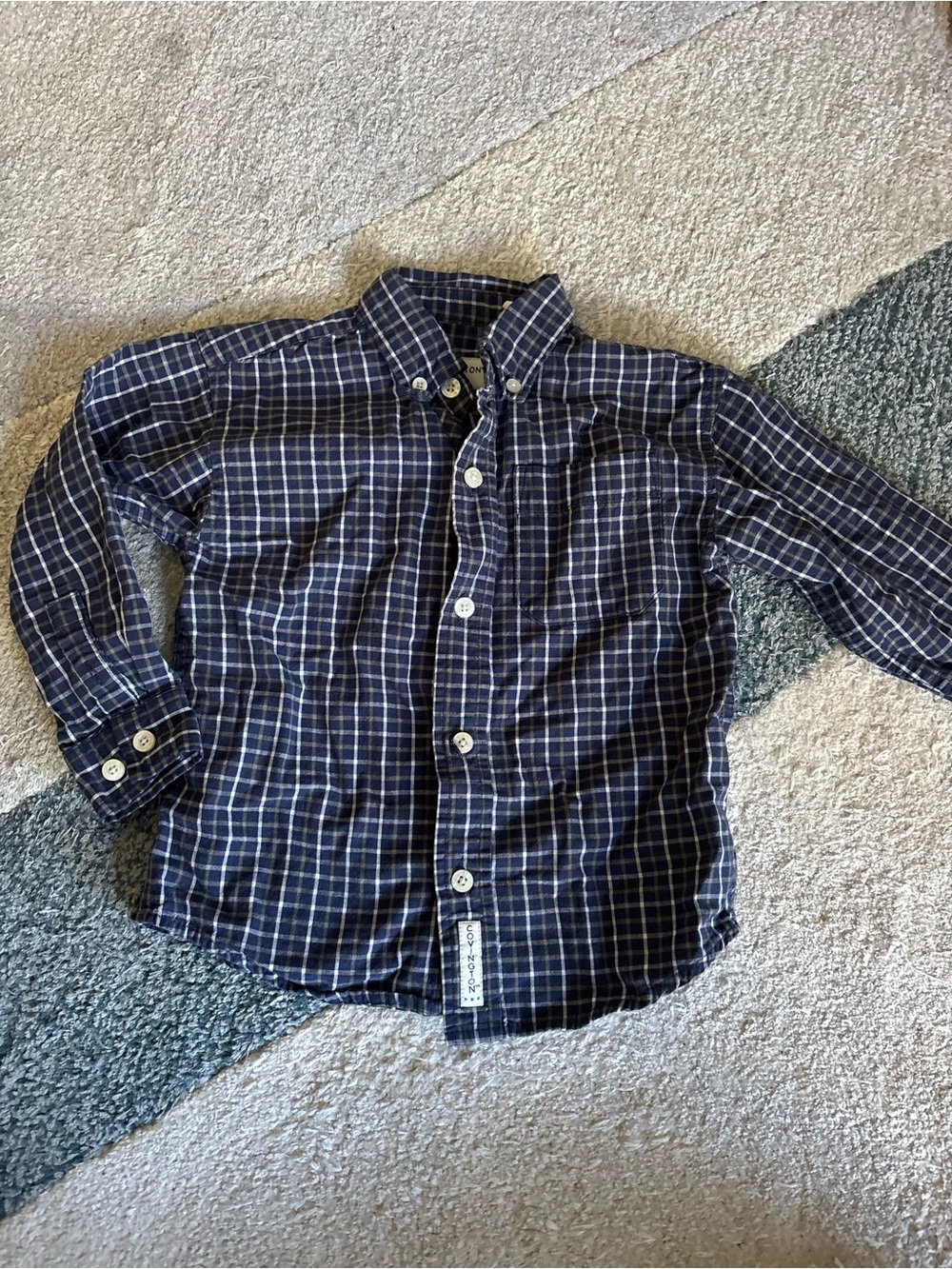 Covington Kids Boys Plaid Button-Up Shirt Long Sleeve Navy Blue & White Size 4T